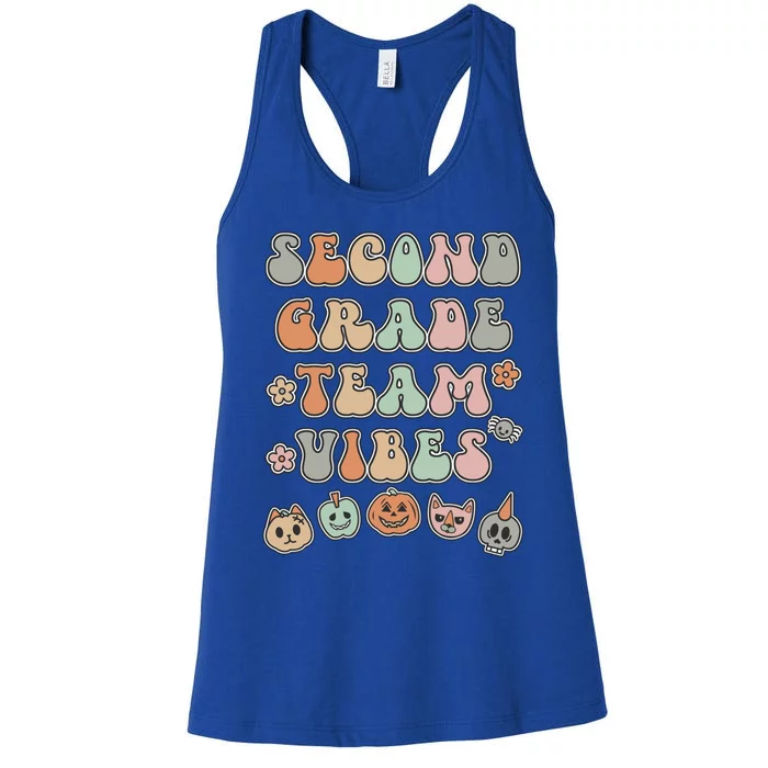 Second Grade Team Vibes Teacher Student Halloween Vintage Meaningful Gift Women's Racerback Tank