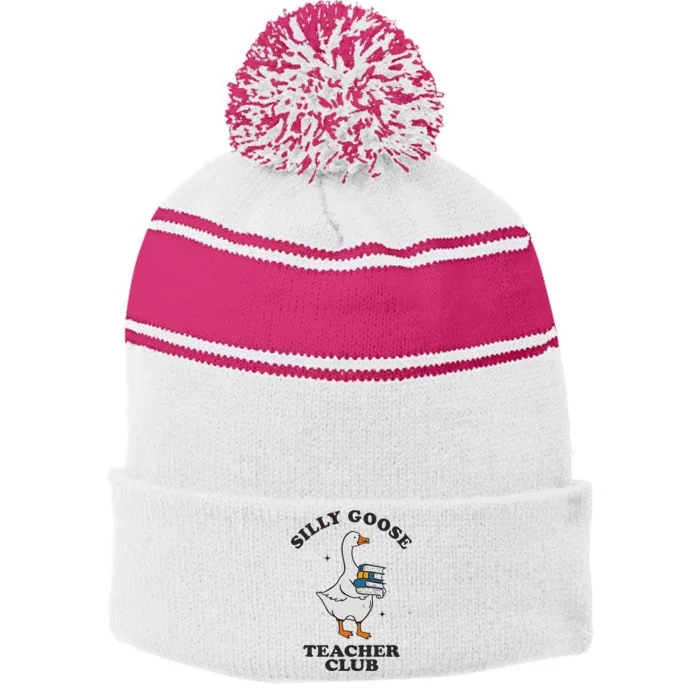 Silly Goose Teacher Club Funny Silly Teacher Stripe Pom Pom Beanie