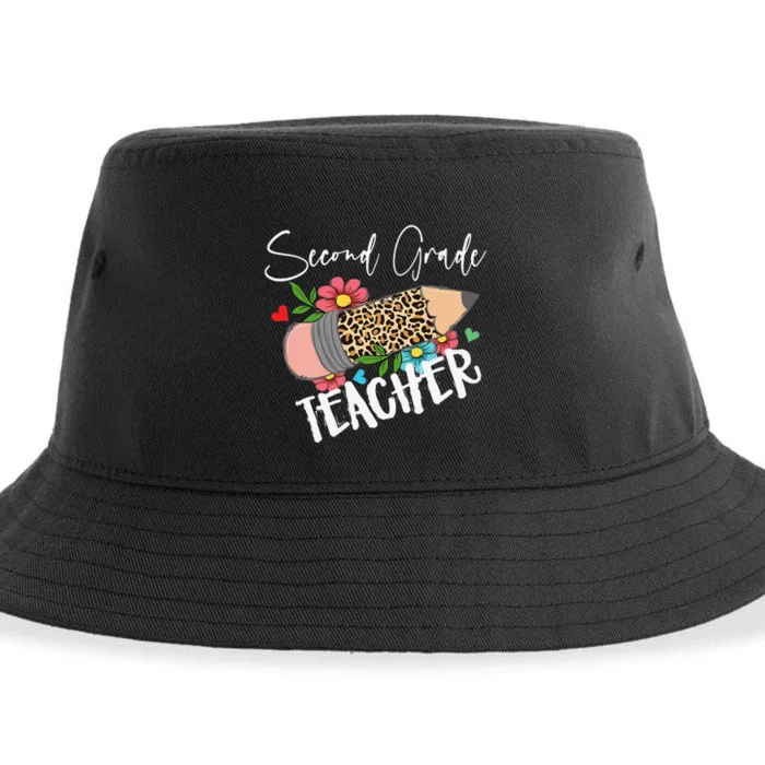 Second Grade Teacher Leopard Pencil 2nd Grade Teacher Sustainable Bucket Hat