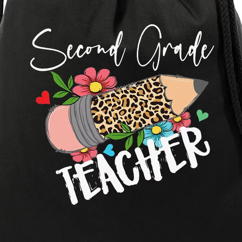 Second Grade Teacher Leopard Pencil 2nd Grade Teacher Drawstring Bag