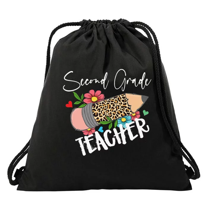 Second Grade Teacher Leopard Pencil 2nd Grade Teacher Drawstring Bag