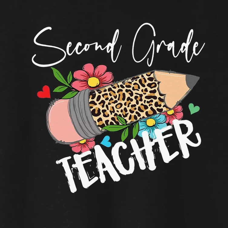 Second Grade Teacher Leopard Pencil 2nd Grade Teacher Women's Crop Top Tee