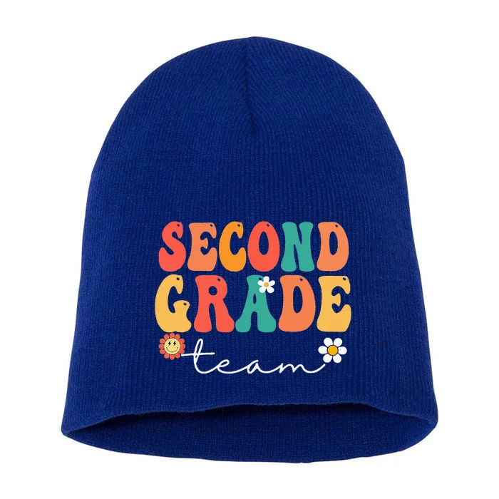 Second Grade Team Retro Groovy Vintage First Day Of School Short Acrylic Beanie