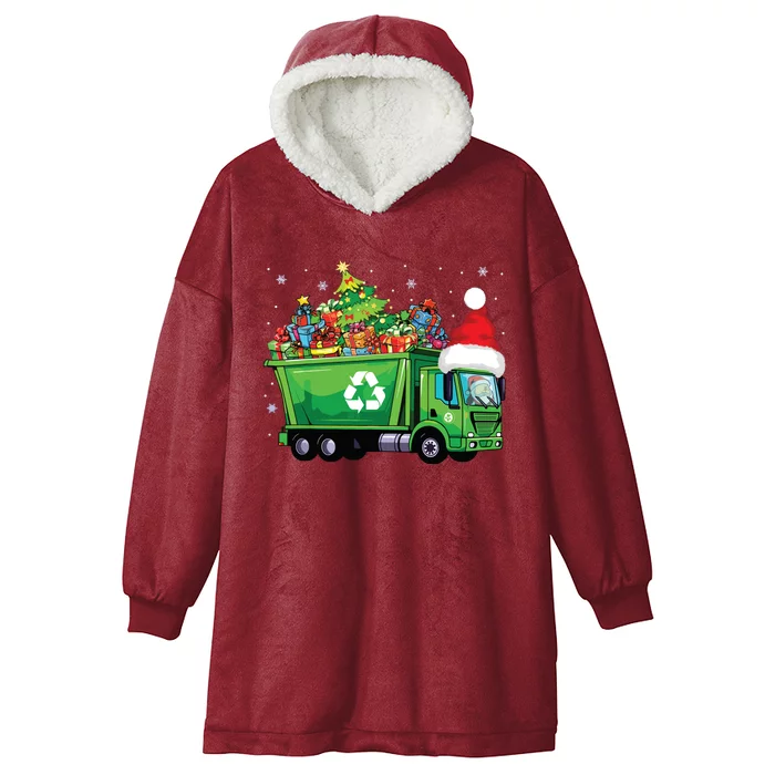 Santa Garbage Truck Carrying Christmas Tree Xmas Driver Hooded Wearable Blanket