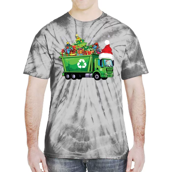 Santa Garbage Truck Carrying Christmas Tree Xmas Driver Tie-Dye T-Shirt