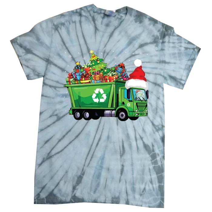 Santa Garbage Truck Carrying Christmas Tree Xmas Driver Tie-Dye T-Shirt