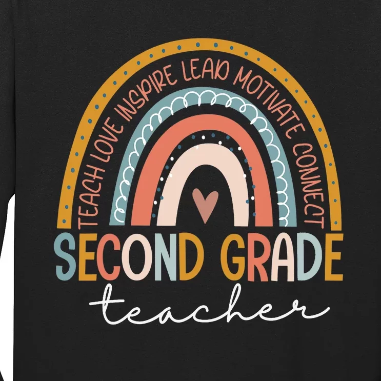 Second Grade Teacher Teach Love Inspire Boho Rainbow Long Sleeve Shirt