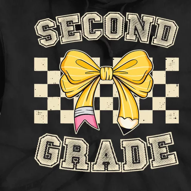 Second Grade Teacher Coquette Pencil Bow Back To School Tie Dye Hoodie