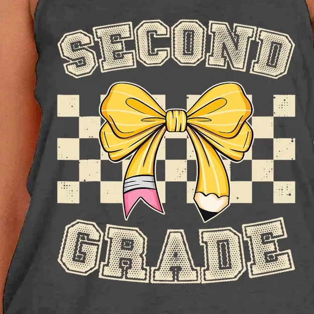 Second Grade Teacher Coquette Pencil Bow Back To School Women's Knotted Racerback Tank