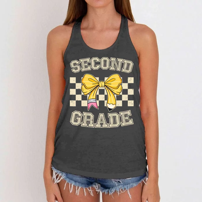 Second Grade Teacher Coquette Pencil Bow Back To School Women's Knotted Racerback Tank