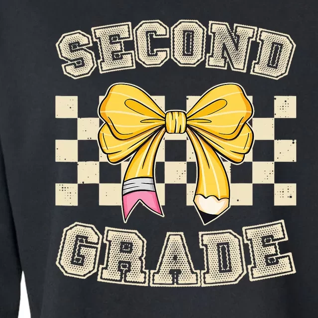 Second Grade Teacher Coquette Pencil Bow Back To School Cropped Pullover Crew