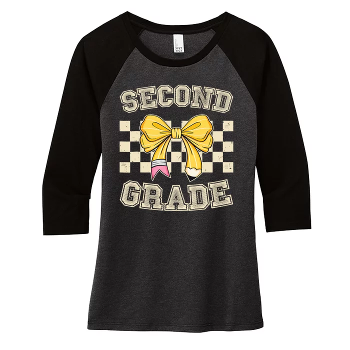 Second Grade Teacher Coquette Pencil Bow Back To School Women's Tri-Blend 3/4-Sleeve Raglan Shirt