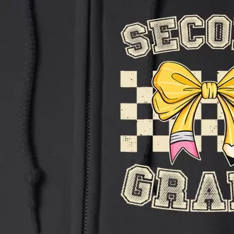 Second Grade Teacher Coquette Pencil Bow Back To School Full Zip Hoodie