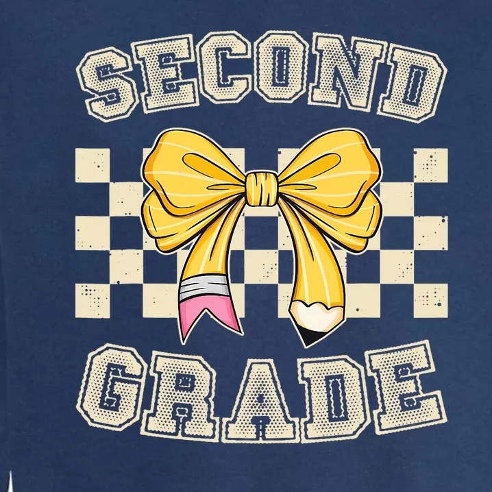 Second Grade Teacher Coquette Pencil Bow Back To School Garment-Dyed Sweatshirt