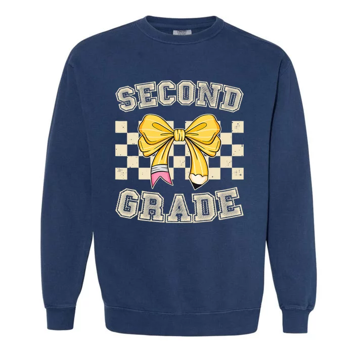 Second Grade Teacher Coquette Pencil Bow Back To School Garment-Dyed Sweatshirt