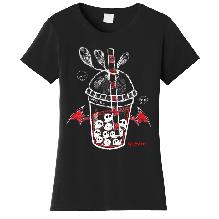 Spookscene Ghos Tea Spooky Boba Emo Goth Alt Red Women's T-Shirt