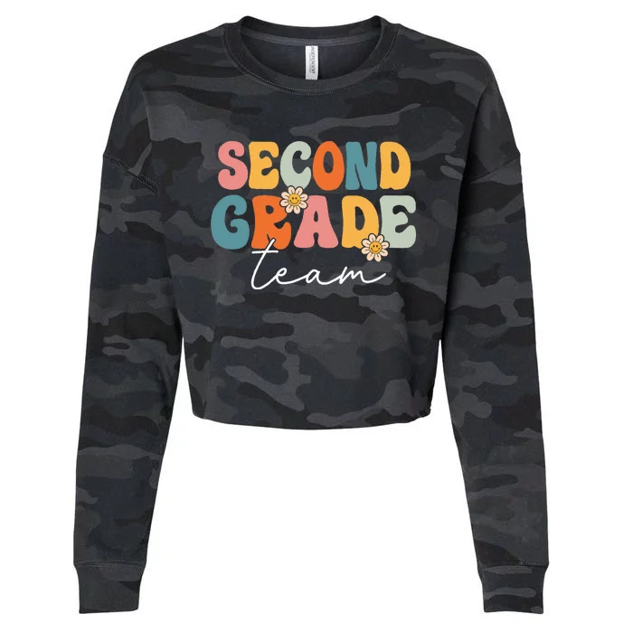 Second Grade Team Retro Groovy Back To School 2nd Grade Cropped Pullover Crew