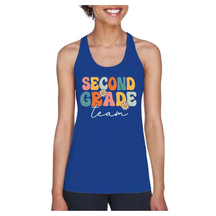 Second Grade Team Retro Groovy Back To School 2nd Grade Women's Racerback Tank