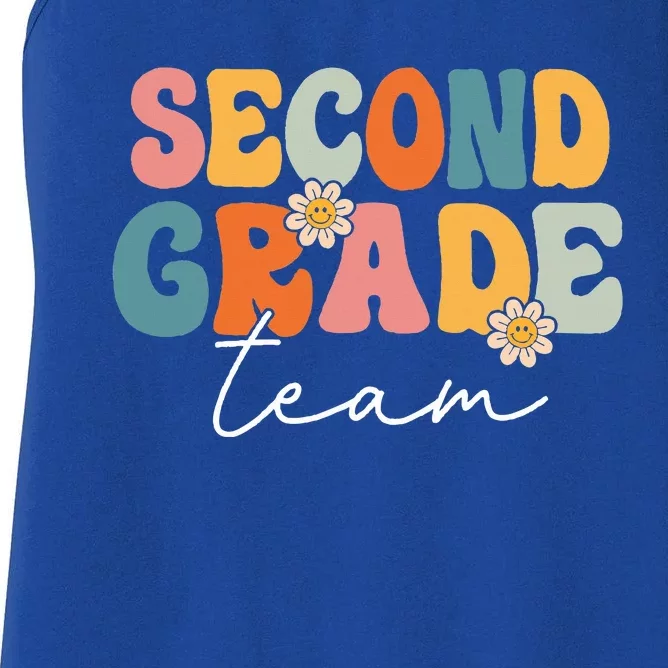 Second Grade Team Retro Groovy Back To School 2nd Grade Women's Racerback Tank