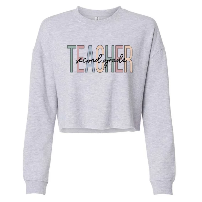 Second Grade Teacher Boho 2Nd Grade Teacher Funny Gift Cropped Pullover Crew