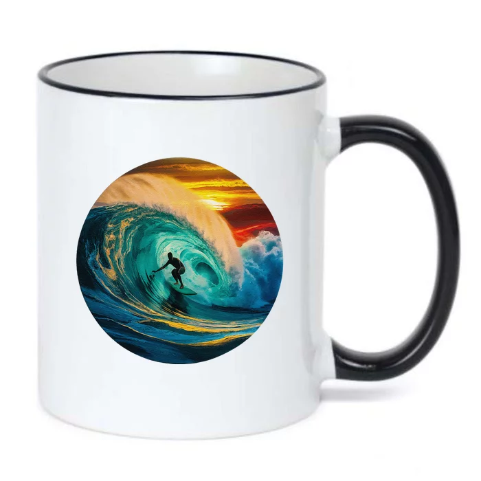 Surfer Getting Tubed And Barreled At Sunset. Art Print. Black Color Changing Mug