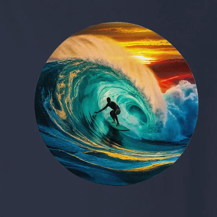 Surfer Getting Tubed And Barreled At Sunset. Art Print. Toddler Long Sleeve Shirt