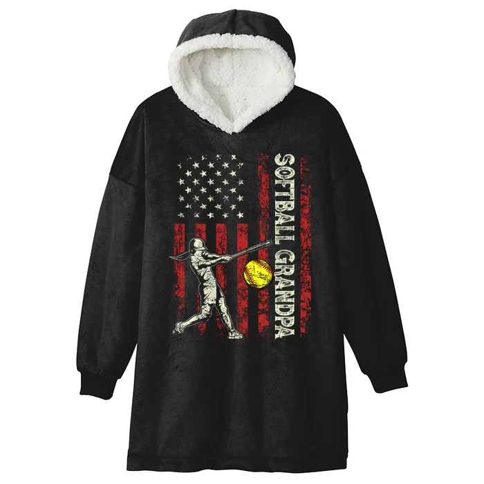 Softball Grandpa Us Flag Gifts Dad Patriotic Fathers Day Hooded Wearable Blanket