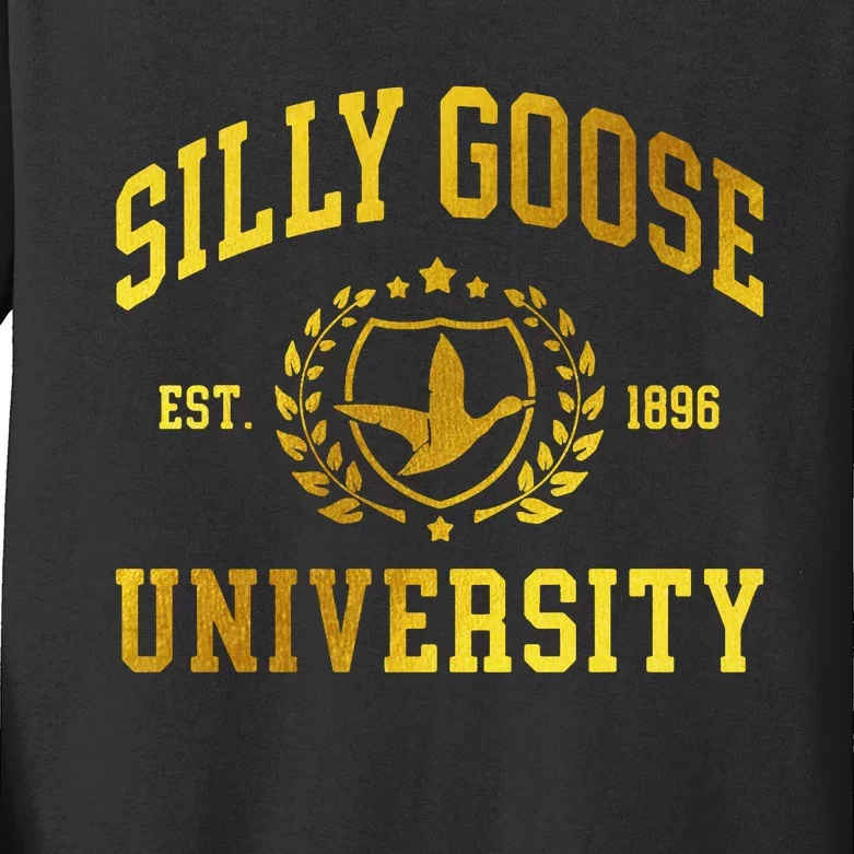 Silly Goose University Meme Funny Kids Long Sleeve Shirt