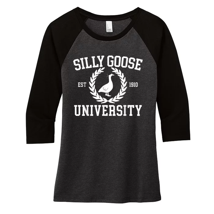 Silly Goose University Silly Goose Funny Meme School Bird Women's Tri-Blend 3/4-Sleeve Raglan Shirt