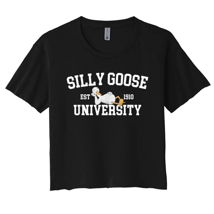 Silly Goose University Silly Goose Funny Meme School Bird Women's Crop Top Tee