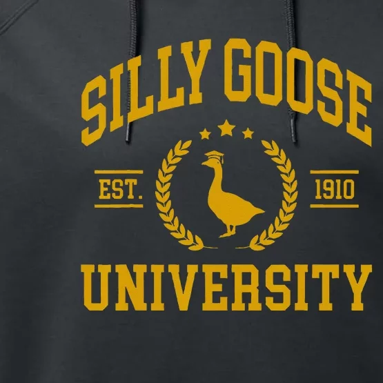 Silly Goose University Funny Goose On The Loose Funny Saying Performance Fleece Hoodie