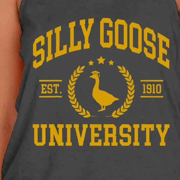 Silly Goose University Funny Goose On The Loose Funny Saying Women's Knotted Racerback Tank