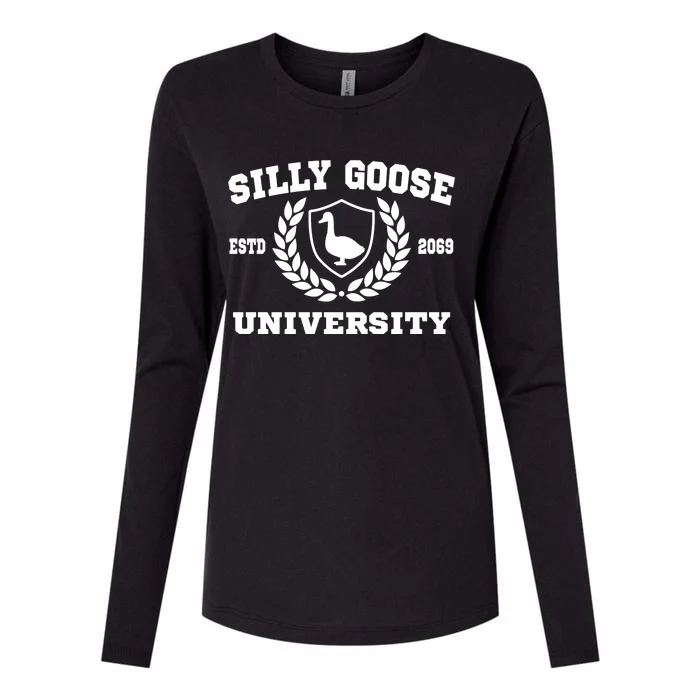 Silly Goose University Funny Meme School Bird Womens Cotton Relaxed Long Sleeve T-Shirt