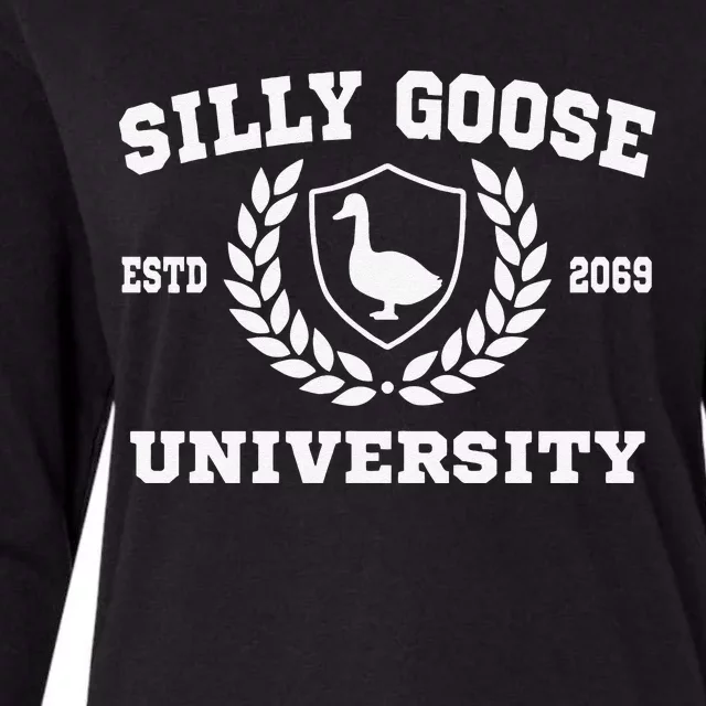 Silly Goose University Funny Meme School Bird Womens Cotton Relaxed Long Sleeve T-Shirt