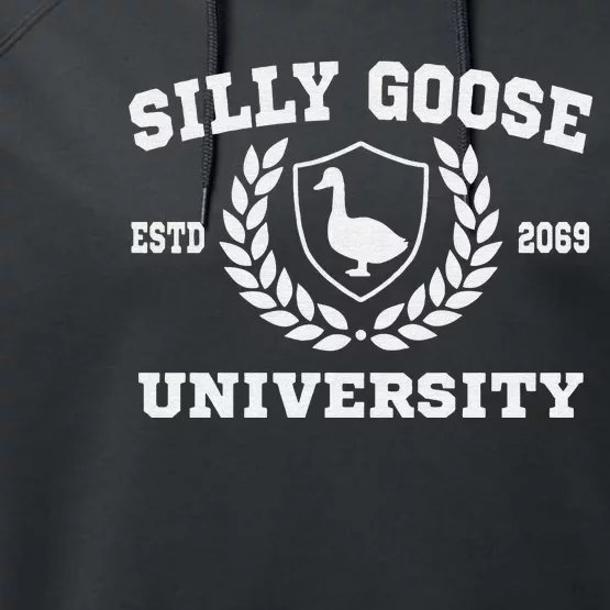 Silly Goose University Funny Meme School Bird Sweatshirt Performance Fleece Hoodie