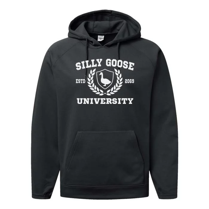 Silly Goose University Funny Meme School Bird Sweatshirt Performance Fleece Hoodie