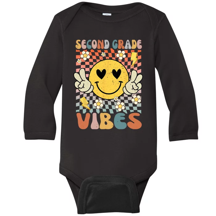 Second Grade Vibes 2nd Grade Retro Teacher 1st Day Of School Vintage Baby Long Sleeve Bodysuit