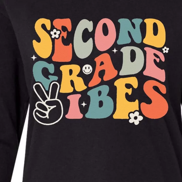 Second Grade Vibes Team 2nd Grade Groovy Back To School Womens Cotton Relaxed Long Sleeve T-Shirt