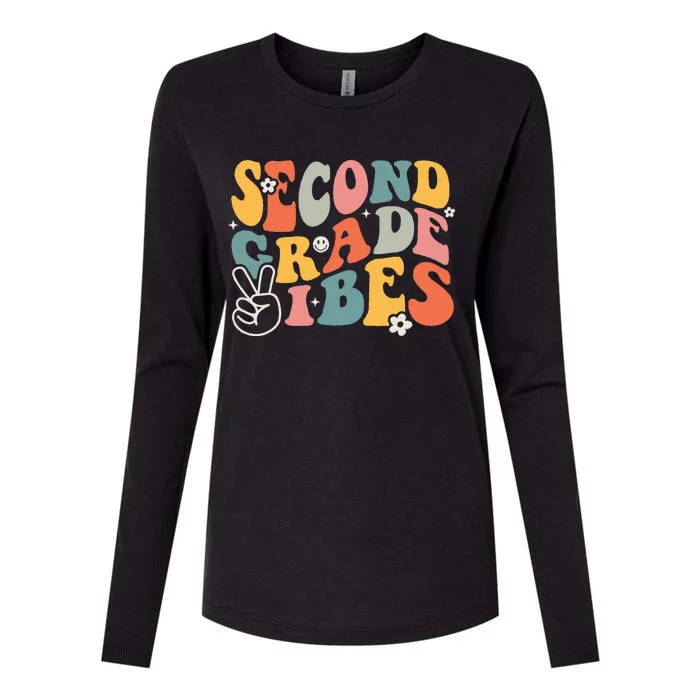 Second Grade Vibes Team 2nd Grade Groovy Back To School Womens Cotton Relaxed Long Sleeve T-Shirt