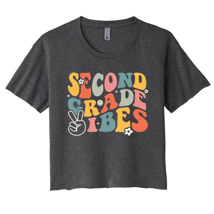 Second Grade Vibes Team 2nd Grade Groovy Back To School Women's Crop Top Tee