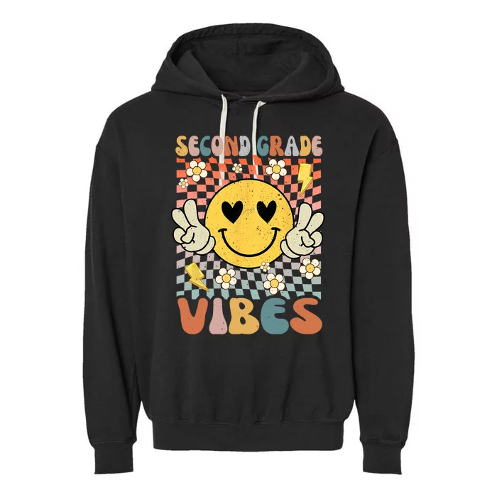 Second Grade Vibes 2nd Grade Retro Teacher 1st Day Of School Garment-Dyed Fleece Hoodie