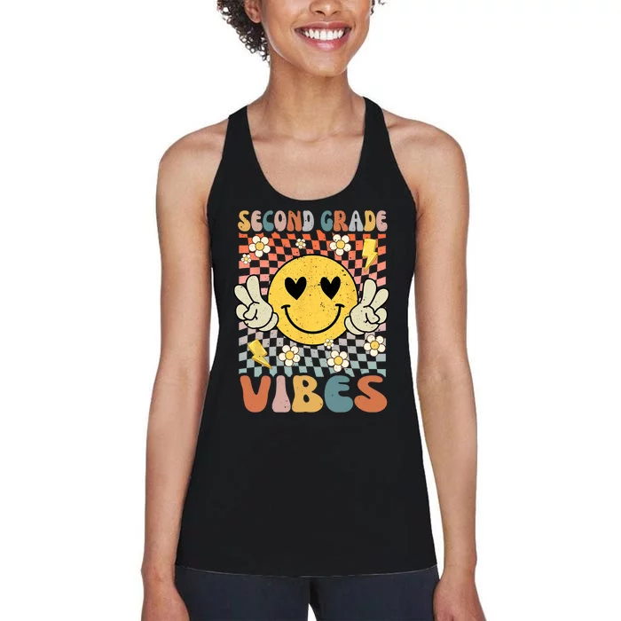 Second Grade Vibes 2nd Grade Retro Teacher 1st Day Of School Women's Racerback Tank