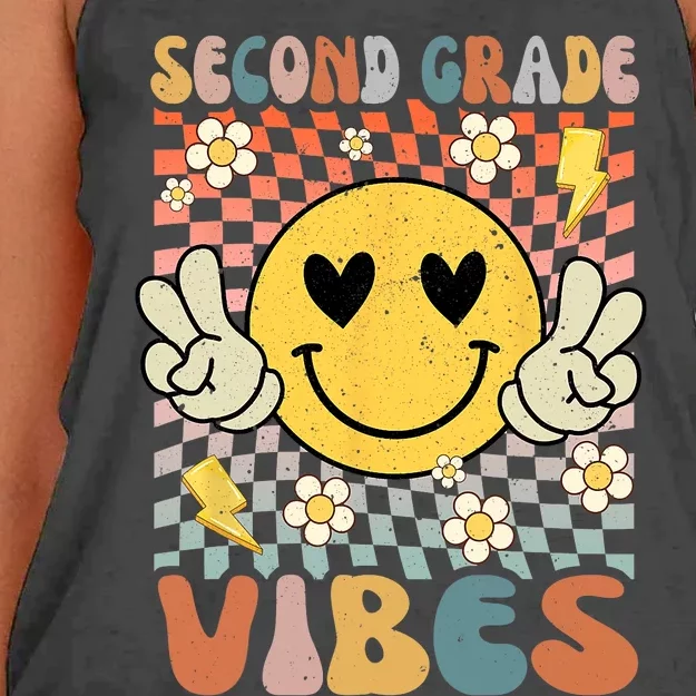 Second Grade Vibes 2nd Grade Retro Teacher 1st Day Of School Women's Knotted Racerback Tank