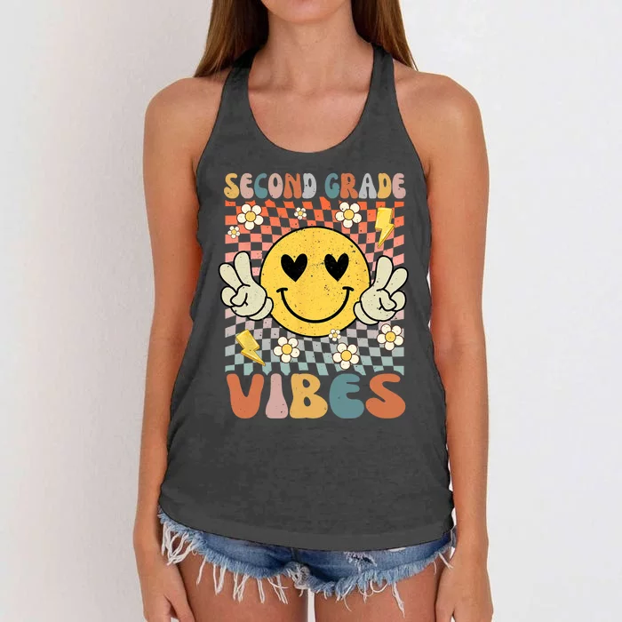 Second Grade Vibes 2nd Grade Retro Teacher 1st Day Of School Women's Knotted Racerback Tank