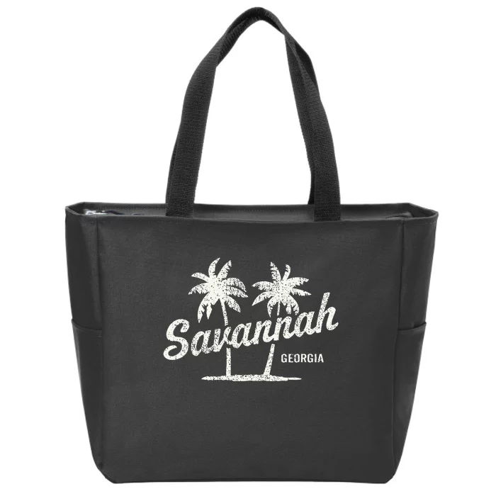 Savannah Georgia Vintage 70s Palm Trees Zip Tote Bag