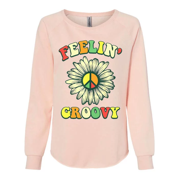 Sunflower Good Vibes Quote Feelin Groovy Hippie Peace Womens California Wash Sweatshirt