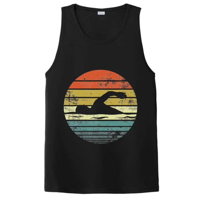 Swimmer Gifts Vintage Sunset Swim Coach Performance Tank