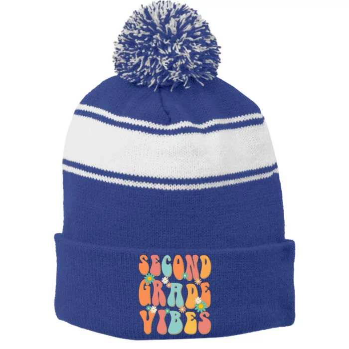 Second Grade Vibes 2Nd Grade Teacher Back To School Groovy Meaningful Gift Stripe Pom Pom Beanie