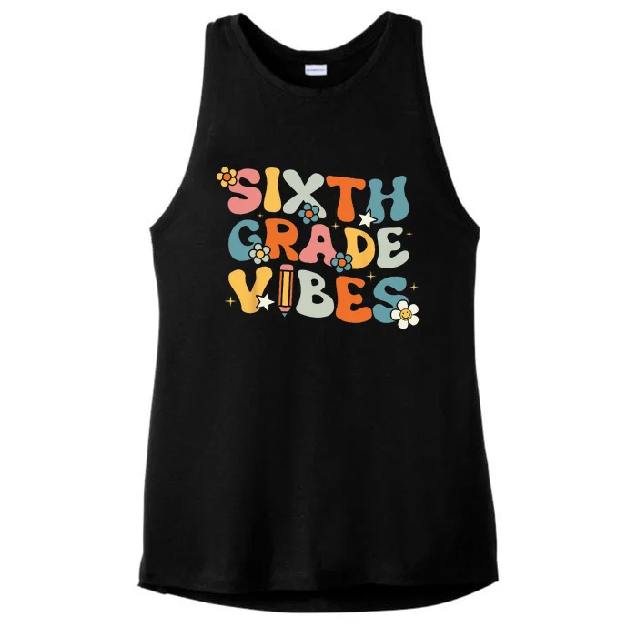 Sixth Grade Vibes Back To School Retro 6th Grade Teachers Ladies Tri-Blend Wicking Tank