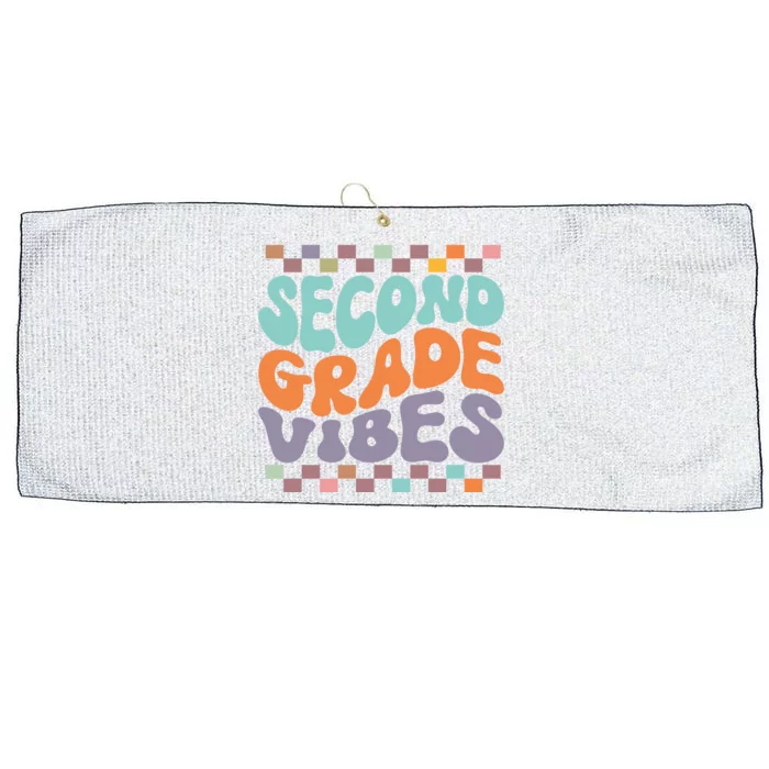 Second Grade Vibes Retro Groovy 2nd Grade Back To School Gift Large Microfiber Waffle Golf Towel